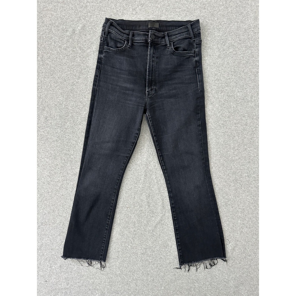 MOTHER The Hustler Ankle Fray Jeans 30 Encounters At Night Black Crop Flare